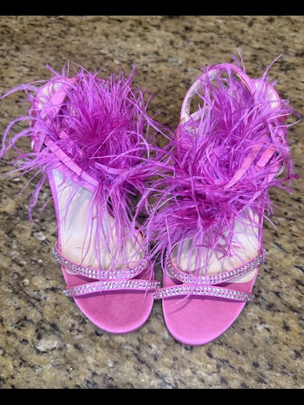 Nina Dalva Fuchsia Satin Feather & Rhinestone Sandals - Women’s Size 8